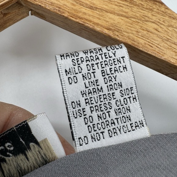 Vintage Fairycore Whimsygoth Silk Floral Beaded Top Gray Sheer Ruffle Sleeve M - Picture 6 of 9